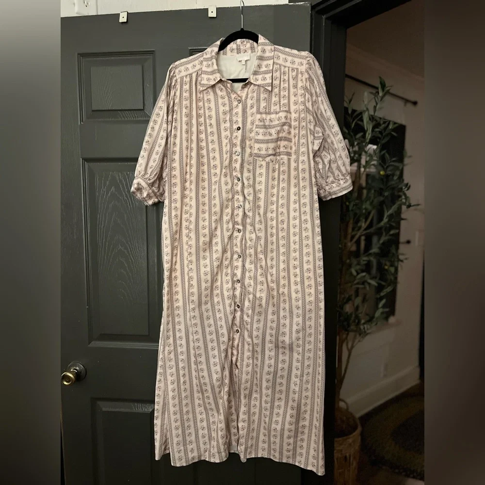 Striped Beige Midi Dress - Picture 2 of 3